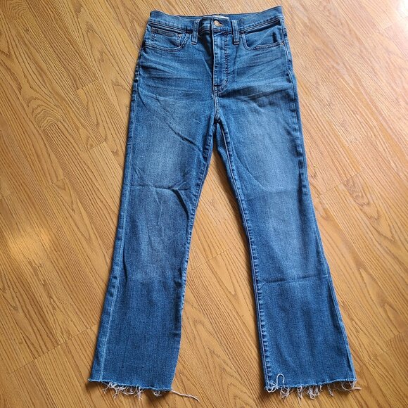 MADEWELL THE SKINNY FLARE JEANS CROPPED HIGH RISE STRETCH RAW HEM MED WASH sz 28 - Picture 2 of 9